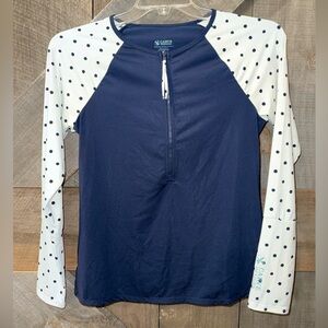 Carve Designs Navy & White Polka Dot Sleeve Rashguard Long Sleeve Womens Size M